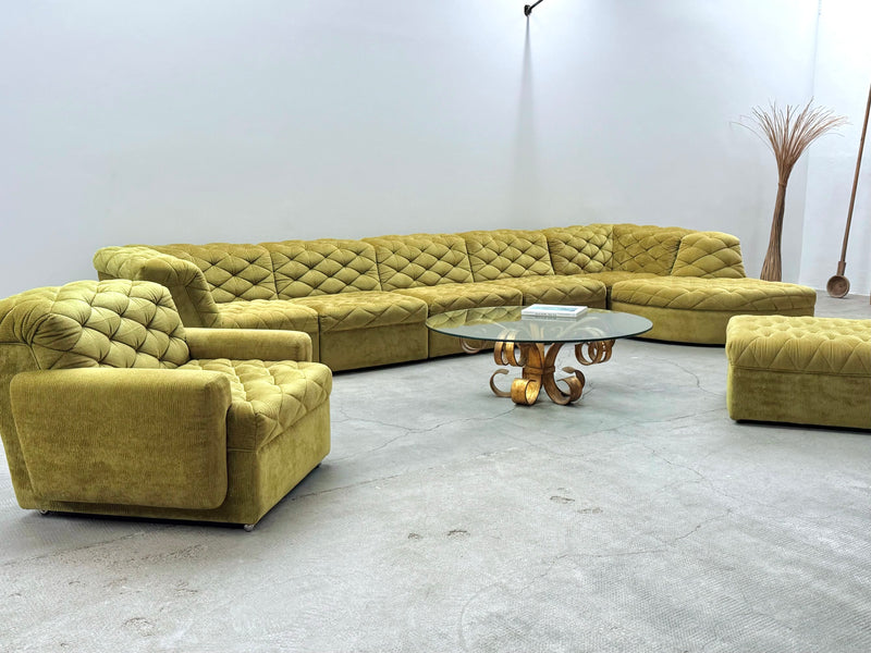 LAAUSER SECTIONAL SOFA ARMCHAIR GREEN VELVET, GERMANY 1970S
