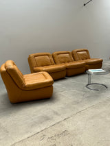 DREIPUNKT MODULAR SECTIONAL SOFA ARMCHAIRS LEATHER YELLOW, GERMANY 1970s