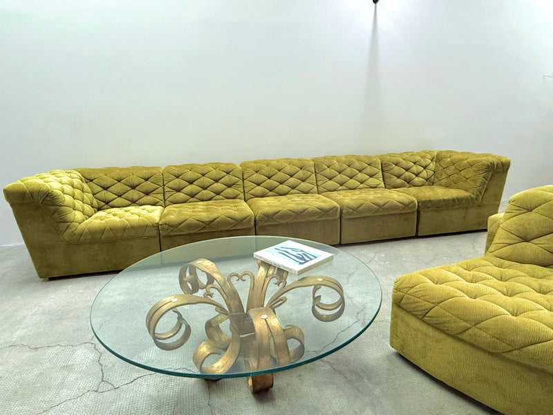 LAAUSER SECTIONAL SOFA ARMCHAIR GREEN VELVET, GERMANY 1970S