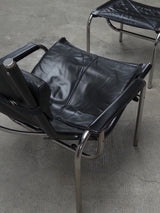 HANS EICHENBERGER FOR STRÄSSLE LOUNGE ARMCHAIR & STOOL LEATHER, SWITZERLAND 1970s