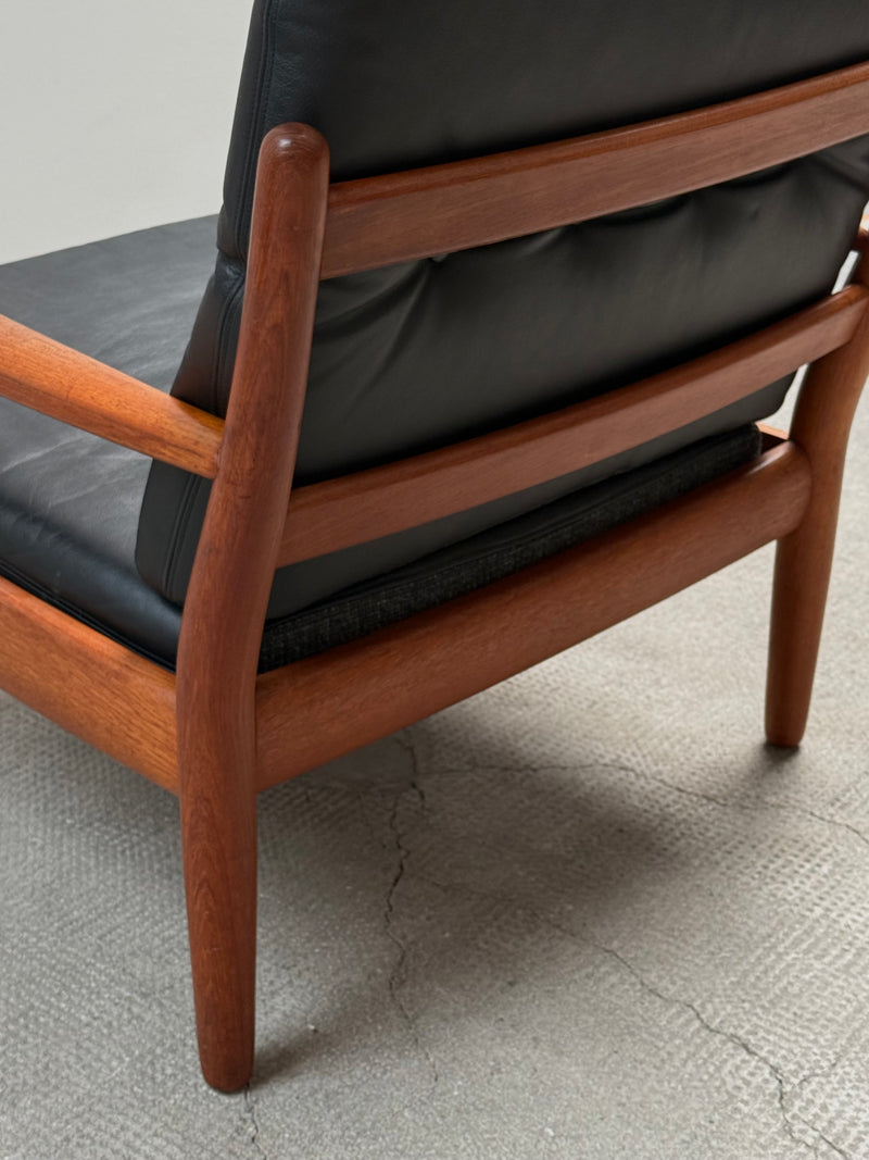 WILHELM KNOLL TEAK WOOD LEATHER BLACK ARMCHAIRS & 2-SEATER SOFA, GERMANY 1960s
