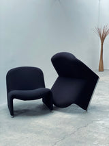 Giancarlo Piretti für Anonima Castelli „Alky“ Lounge Chairs Sessel schwarz Webstoff Italien 1970er Jahre