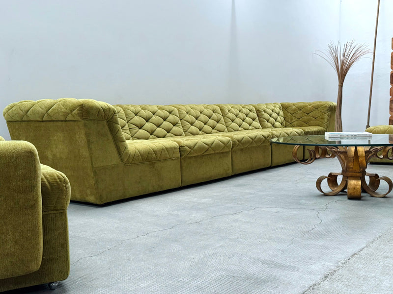 LAAUSER SECTIONAL SOFA ARMCHAIR GREEN VELVET, GERMANY 1970S