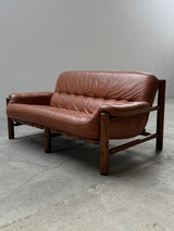BRAZILIAN 2-SEATER SOFA LEATHER OAK, 1970S