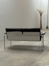 RARE TUBULAR STEEL, ALUMINIUM & BROWN LEATHER 2-SEATER SOFA, GERMANY 1960s