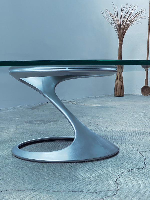 KNUT HESTERBERG FOR BACHER SCULPTURAL COFFEE TABLE ALUMINIUM GLASS, GERMANY 1960s