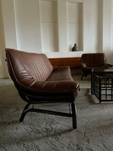 LARGE BAMBOO SOFA BROWN LEATHER 250cm, ITALY 1970s