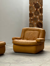 DREIPUNKT MODULAR SECTIONAL SOFA ARMCHAIRS LEATHER YELLOW, GERMANY 1970s