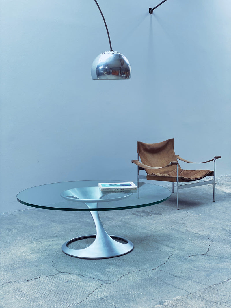 KNUT HESTERBERG FOR BACHER SCULPTURAL COFFEE TABLE ALUMINIUM GLASS, GERMANY 1960s
