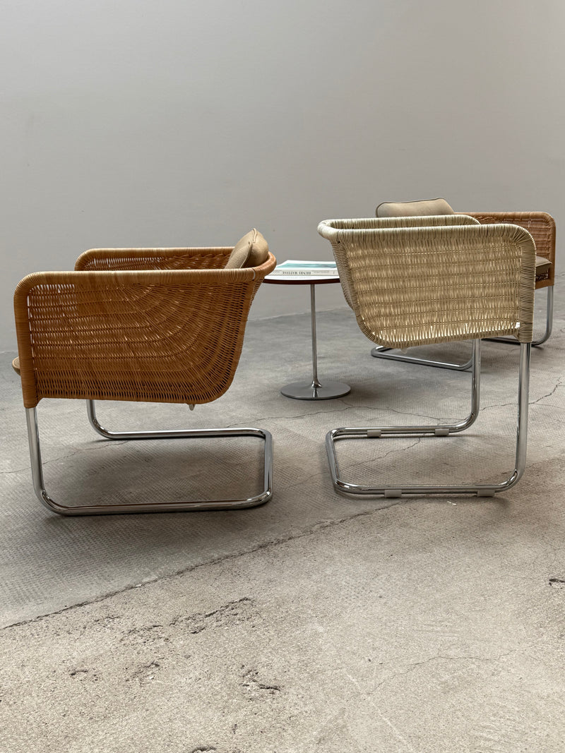 WILLIAM DUNKEL FOR TECTA „D44“ KRAGSTUHL CANTILEVER ARMCHAIRS RATTAN CHROME, GERMANY 1960s