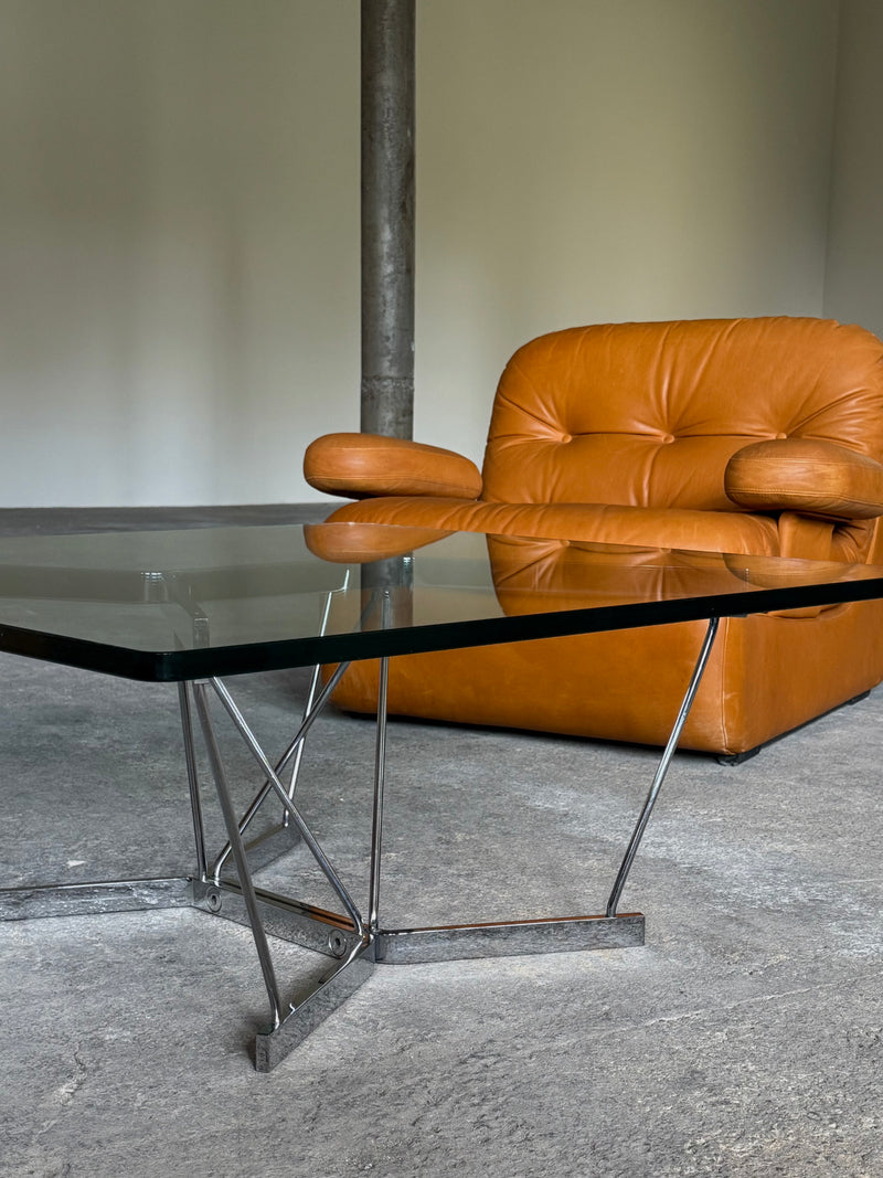 GEORGE NELSON FOR HERMAN MILLER „CATANERY“ COFFEE TABLE GLASS CHROMED STEEL, USA 1960s