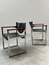 LÜBKE BAUHAUS OFFICE ARMCHAIRS LEATHER NUTWOOD CHROME, GERMANY 1960S