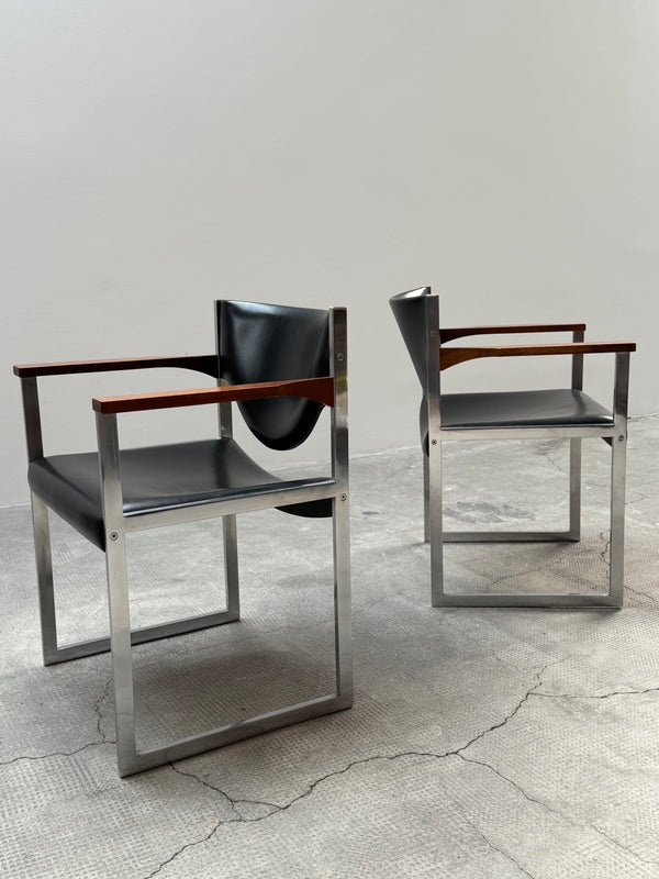 LÜBKE BAUHAUS OFFICE ARMCHAIRS LEATHER NUTWOOD CHROME, GERMANY 1960S