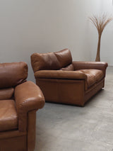 ROCHE BOBOIS ARMCHAIR & SOFA SET BUFFALO LEATHER, FRANCE 1970s