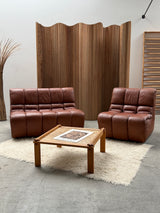 CARL STRAUB SECTIONAL MODULAR LOUNGE SEATING GROUP EASY CHAIR & SOFA LEATHER, GERMANY 1970s