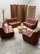 CARL STRAUB SECTIONAL MODULAR LOUNGE SEATING GROUP EASY CHAIR & SOFA LEATHER, GERMANY 1970s