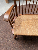 ARNO LAMBRECHT FOR WK-MÖBEL SPINDLE BENCH WOOD RUSH, GERMANY 1950s