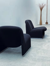 Giancarlo Piretti für Anonima Castelli „Alky“ Lounge Chairs Sessel schwarz Webstoff Italien 1970er Jahre