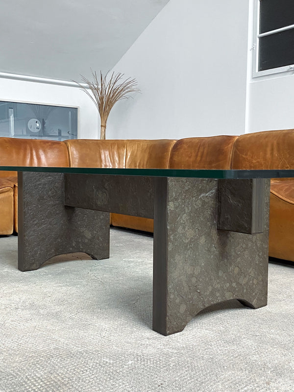 BRUTALIST COFFEE TABLE MASSIV SLATE GLASS, GERMANY 1960s
