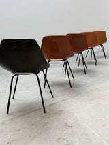 SET OF 5 PIERRE GUARICHE „TONNEAU“ CHAIRS LEATHER, FRANCE