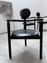 4 VICO MAGISTRETTI „PAN“ CHAIRS FOR ROSENTHAL ASH WOOD & BLACK LEATHER, 1980s