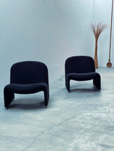 Giancarlo Piretti für Anonima Castelli „Alky“ Lounge Chairs Sessel schwarz Webstoff Italien 1970er Jahre