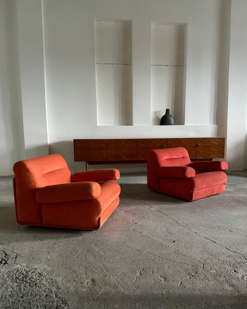 SET OF 2 JO OTTERPOHL FOR COR LOUNGE ARMCHAIRS RED & ORANGE, GERMANY 1960s