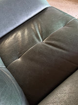 KNOLL SITZMÖBEL BRUTALIST ARMCHAIR & SOFA SET IN THICK GREEN LEATHER, GERMANY 1970s