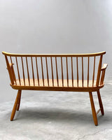 ARNO LAMBRECHT FOR WK-MÖBEL SPINDLE BENCH BEECH WOOD WOVEN RUSH, GERMANY 1950s