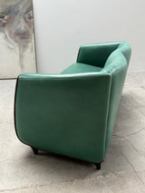 DE SEDE GREEN LEATHER ART DECO ROCKABILLY SOFA, SWITZERLAND 1970s