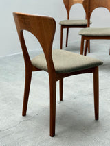 SET OF 6 NIELS KOEFOED FOR KOEFOED HORNSLET „PETER“ TEAK WOOD DINING CHAIRS, DENMARK 1950s