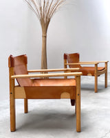 2er Set Karin Mobring Für IKEA 1970er Jahre „Natura“ Sessel Kiefer Holz Massiv Sattel Leder Cognac