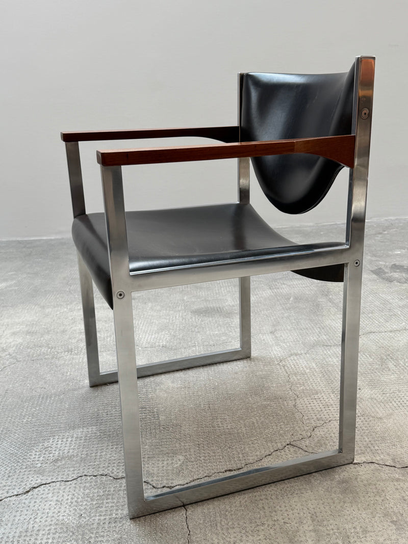 LÜBKE BAUHAUS OFFICE ARMCHAIRS LEATHER NUTWOOD CHROME, GERMANY 1960S