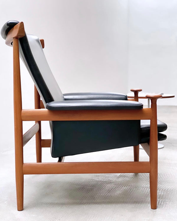 Finn Juhl „Bwana“ Chair Sessel Teak Holz Leder Schwarz Dänemark 1960er Jahre