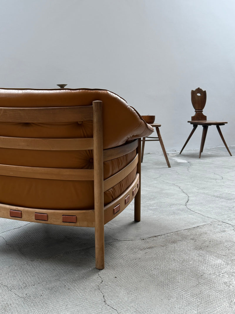 SET OF 2 SVEN ELLEKAER FOR COJA ARMCHAIRS LEATHER WOOD, NETHERLANDS 1960s