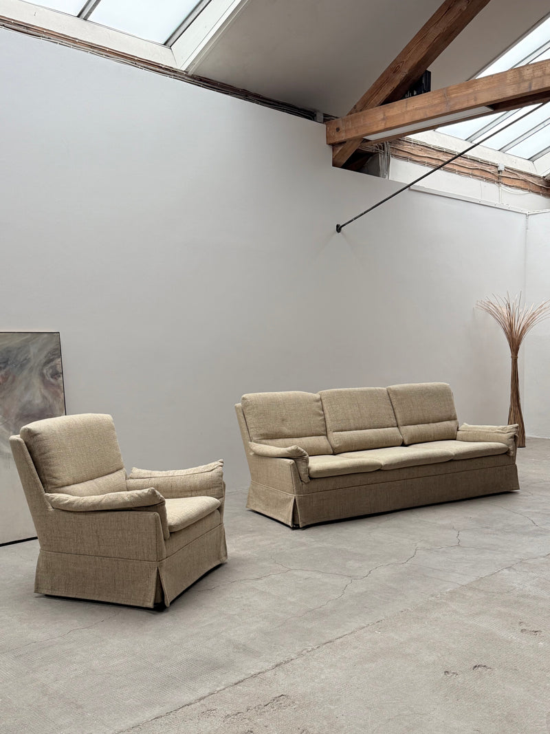 CARL STRAUB SEATING GROUP WOOL ARMCHAIR & SOFA, GERMANY 1970s