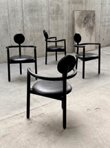 4 VICO MAGISTRETTI „PAN“ CHAIRS FOR ROSENTHAL ASH WOOD & BLACK LEATHER, 1980s