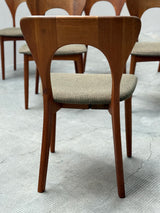 SET OF 6 NIELS KOEFOED FOR KOEFOED HORNSLET „PETER“ TEAK WOOD DINING CHAIRS, DENMARK 1950s