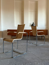 SET OF 2 TECTA D20 RATTAN TUBULAR STEEL CANTILEVER CHAIRS, GERMANY 1980s