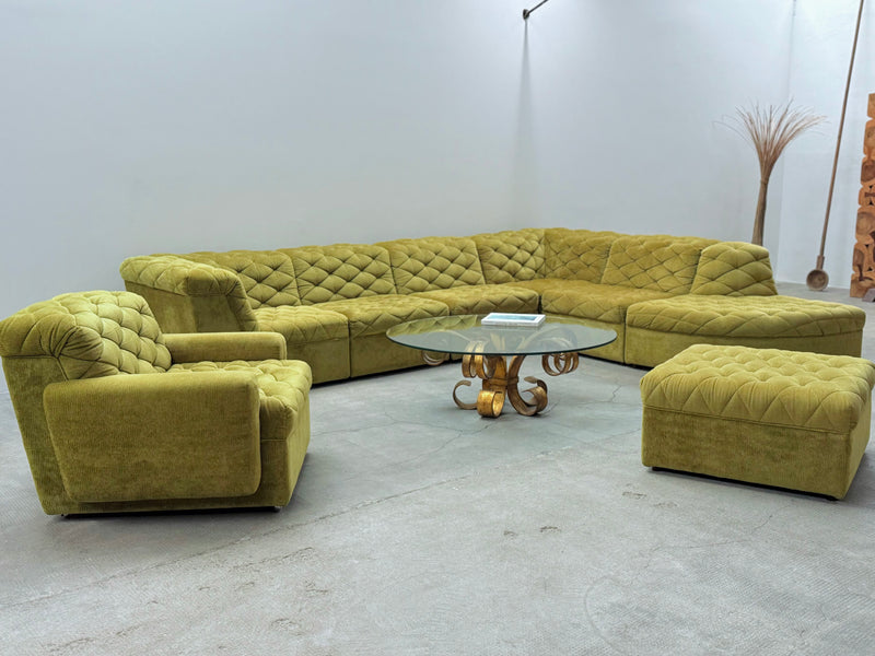 LAAUSER SECTIONAL SOFA ARMCHAIR GREEN VELVET, GERMANY 1970S