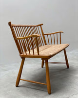 ARNO LAMBRECHT FOR WK-MÖBEL SPINDLE BENCH BEECH WOOD WOVEN RUSH, GERMANY 1950s