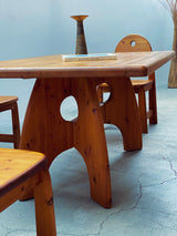 WASA DINING TABLE & 4 CHAIRS SOLID PINE BRUTALIST, GERMANY 1980S