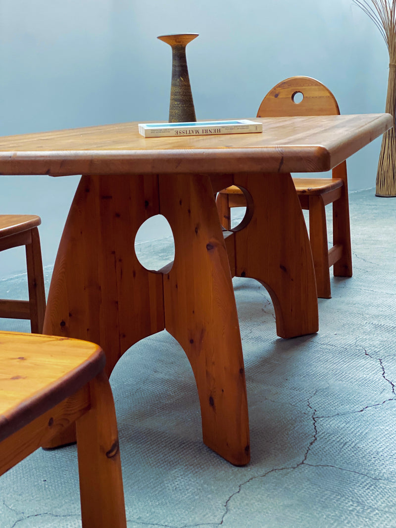 WASA DINING TABLE & 4 CHAIRS SOLID PINE BRUTALIST, GERMANY 1980S