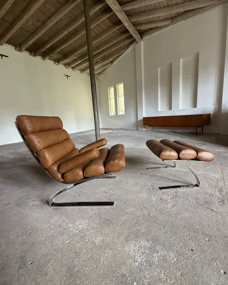 COR SINUS CANTILEVER LOUNGE CHAIR LEATHER CHROME PLATED STEEL, GERMANY 1970s