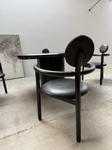 VICO MAGISTRETTI „PAN“ 4 LEATHER DINING CHAIRS & ERWIN NAGEL „QUADRONDO“ DINING TABLE ASH WOOD, 1980s