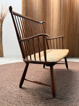 ARNO LAMBRECHT FOR WK-MÖBEL SPINDLE BENCH WOOD RUSH, GERMANY 1950s