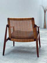 SET OF 2 HARTMUT LOHMEYER FOR WILKHAHN „MODEL 400“ TEAK WOOD RATTAN ARMCHAIRS, GERMANY 1960s
