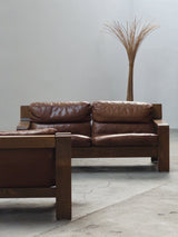 ROLF BENZ ‚RB5200’ ARMCHAIR & SOFA SET OAK WOOD BROWN LEATHER, GERMANY 1970s