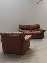 ROCHE BOBOIS ARMCHAIR & SOFA SET BUFFALO LEATHER, FRANCE 1970s