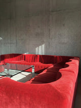 TITO AGNOLI FOR ARFLEX „9000” MODULAR SOFA RED VELVET, ITALY 1960s